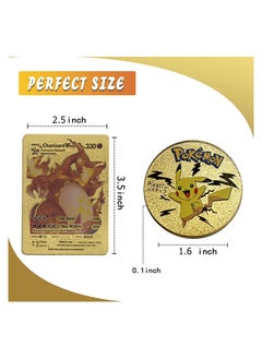 Pokemon 27PCS  Gold Cards with 8 Collectible Coins Set Gold Metal Commemorative Coin with Golden Rare Cards Packs in A Box Best Gifts for Collectors Kids  - Image 3