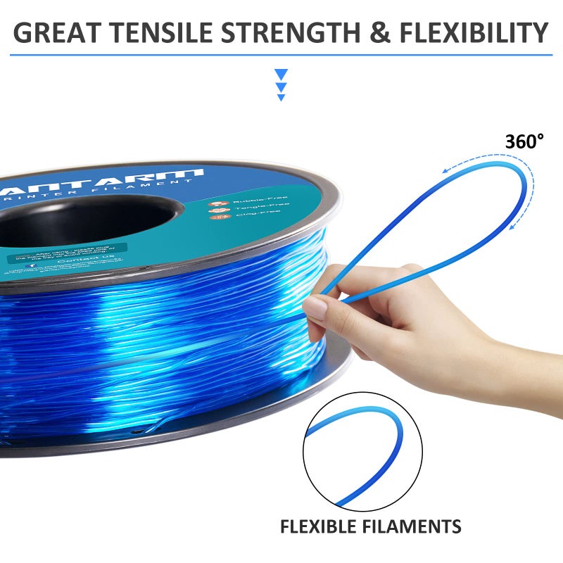 GIANTARM TPU Filament 1.75mm Flexible Soft 3D Printer Consumables Blue,95A 1kg Spool (2.2 lbs.), Dimensional Accuracy +/- 0.05 mm - Image 4