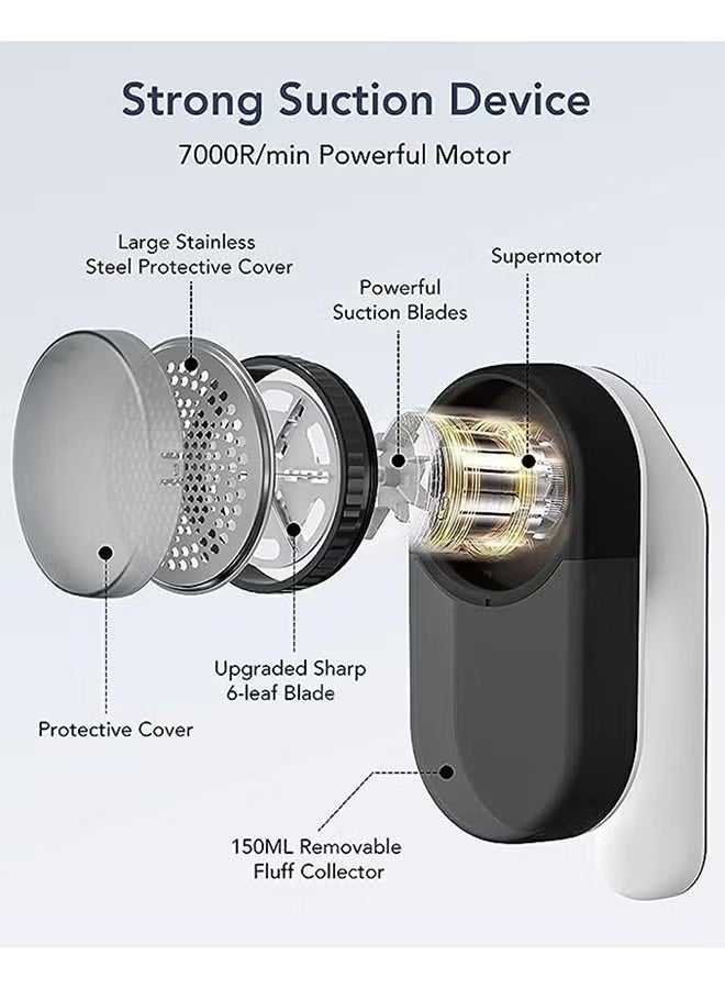 زونبون مكشطة الألياف، مزيل الوبر القابل لإعادة الشحن، مكشطة الصوف بشاشة رقمية LED بثلاث سرعات وشفرات من 6 ريش، مزيل كرات الوبر للأقمشة والملابس والصوف والأرائك والبطانيات (باللونين الأسود والأبيض) - Image 2