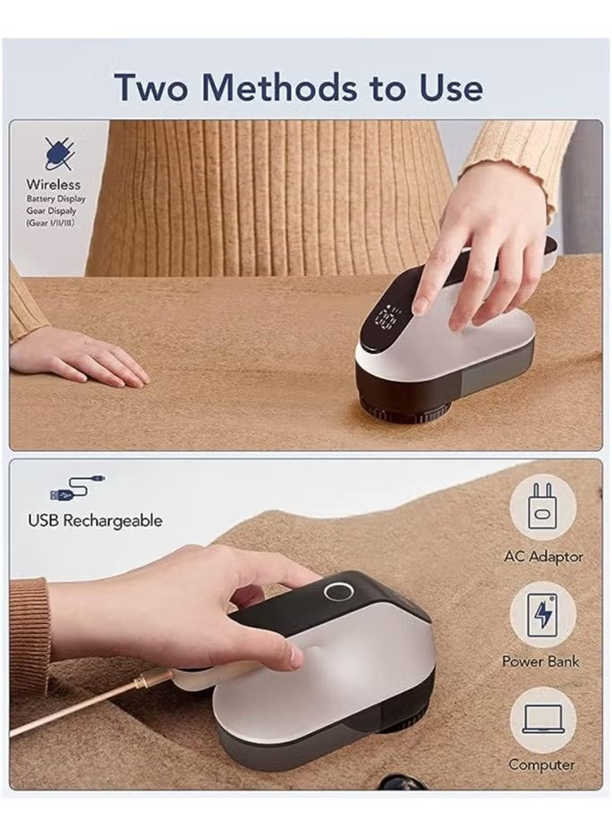 زونبون مكشطة الألياف، مزيل الوبر القابل لإعادة الشحن، مكشطة الصوف بشاشة رقمية LED بثلاث سرعات وشفرات من 6 ريش، مزيل كرات الوبر للأقمشة والملابس والصوف والأرائك والبطانيات (باللونين الأسود والأبيض) - Image 5