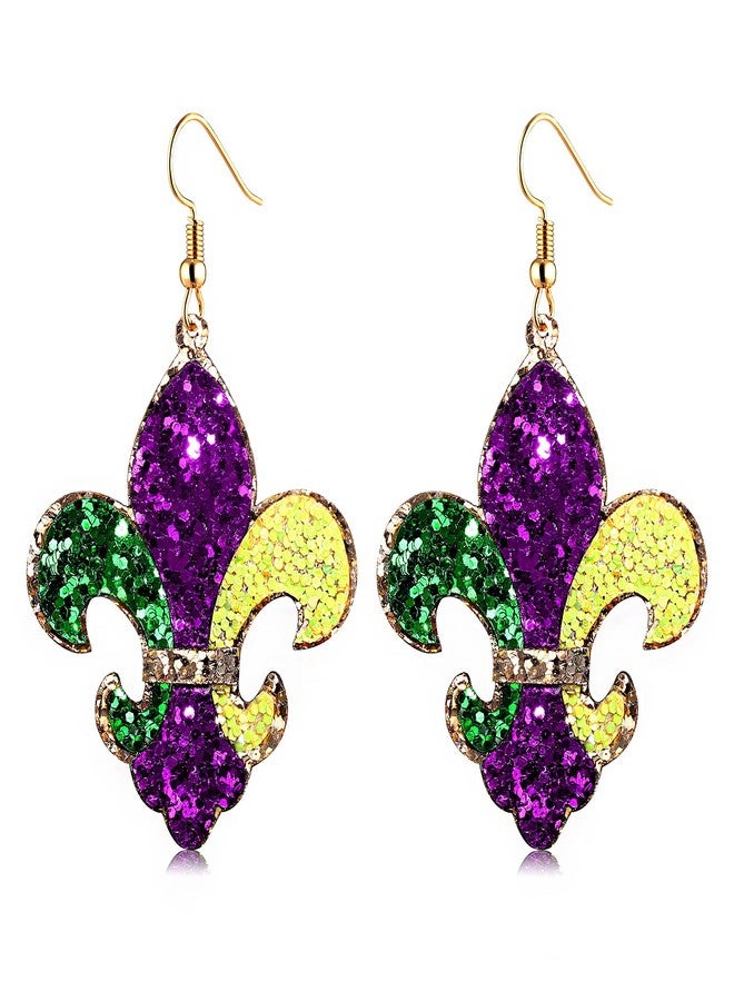 YAHPERN Mardi Gras Earrings Sequin Fleur De Lis Mask Crown Letter MARDI GRAS Carnival Earrings for Fat Tuesday Celebration, Mardi Gras Parade Accessory Gifts for Women(Flower) - Image 1