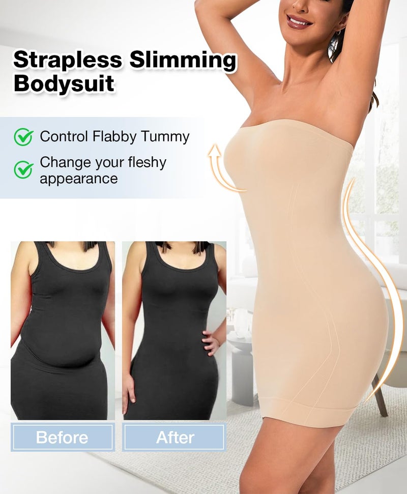 USEASY Women's Strapless Shapewear Full Slip for Under Dresses Tummy Control Seamless Body Shaper Slips S - Image 3