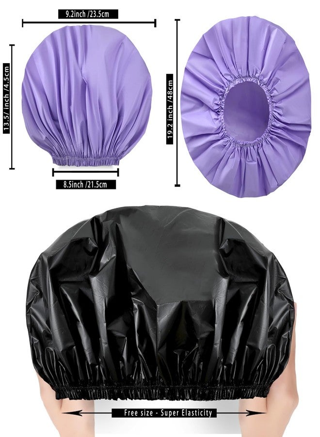 CHFONG Jumbo Size Shower Cap 2 PCS Waterproof Shower Caps for Women, Extra Large Shower Cap, Reusable Super Large Bath Caps Hair Cap for Long Thick Curly Hair, Locs, Twist Braids - Black + Purple - Image 4