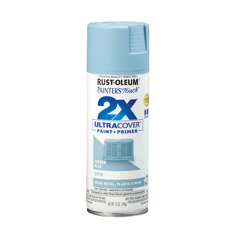Rust-Oleum 334088 Painter's Touch 2X Ultra Cover Spray Paint, 12 oz, Satin French Blue - Image 1