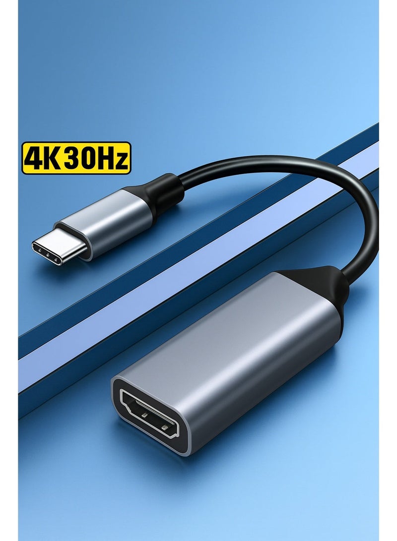 USB Type-C to HDMI Adapter, 4K@30Hz Video Converter for MacBook, Laptop, Smartphone & Tablet - Image 1