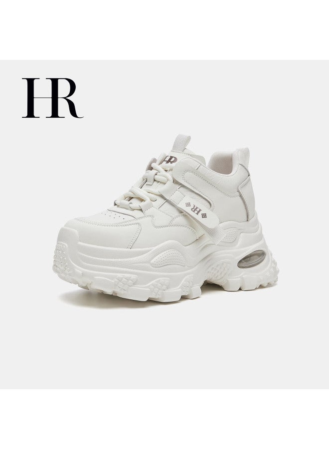 Hrhr Women's Shoes 2025 Winter New Thick Sole Height Increasing Dad Sneakers Sports Casual Shoes Beige Size 37 - Image 5