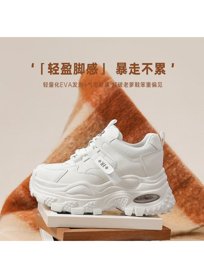 Hrhr Women's Shoes 2025 Winter New Thick Sole Height Increasing Dad Sneakers Sports Casual Shoes Beige Size 37 - Image 1