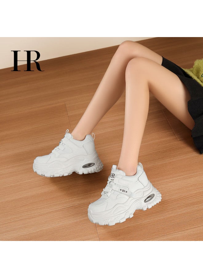 Hrhr Women's Shoes 2025 Winter New Thick Sole Height Increasing Dad Sneakers Sports Casual Shoes Beige Size 37 - Image 2