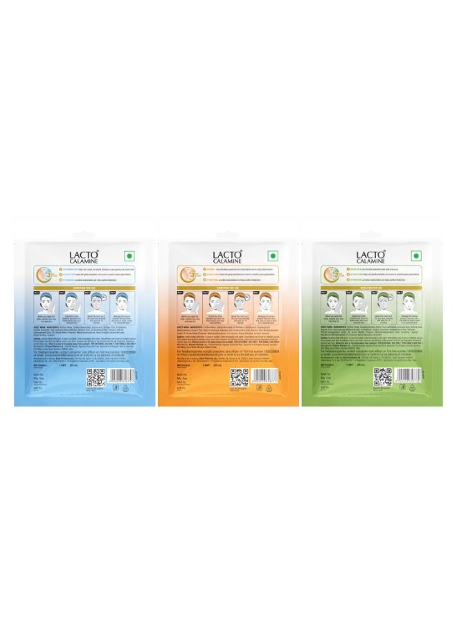 Lacto Calamine Face Sheet Masks | Combo Pack | Vitamin C, Hyaluronic Acid & Green Tea Face Sheet Masks | Brightening, Hydrating & Clarifiying | 150ml (Pack of, 6) - Image 3