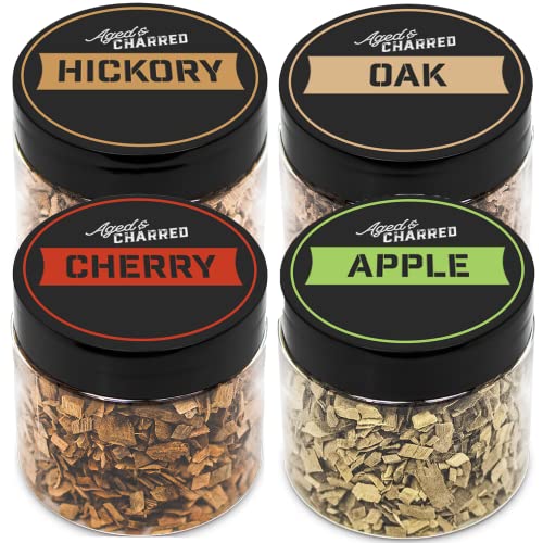 Aged & Charred 400 Cocktail Smoker Wood Chips - Variety Flavors Big Pack - Apple, Hickory, Oak, Cherry - Whiskey Smoker Wood Chips for Bourbon, Rum & Cocktail Smoker Kits - Image 1