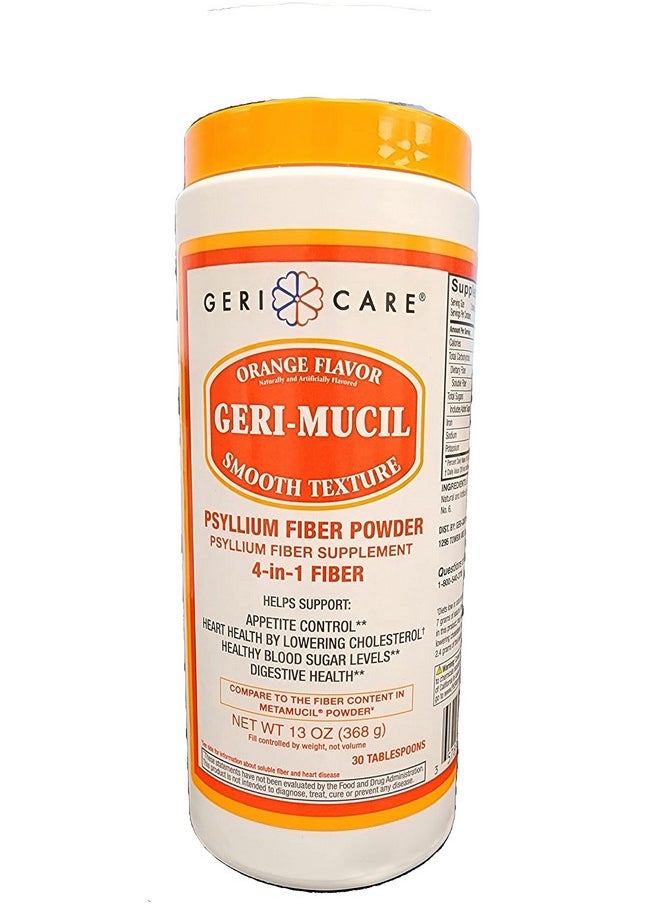GeriCare - Geri-Mucil Psyllium Powder By GeriCare|4-In-1 Orange-Flavor Psyllium Husk Powder| Daily Fiber Supplement| Sweetened Gluten-Free Fiber Drink Mix| Water-Soluble Husk Fiber Powder For Bowel Movement|13oz - Image 1