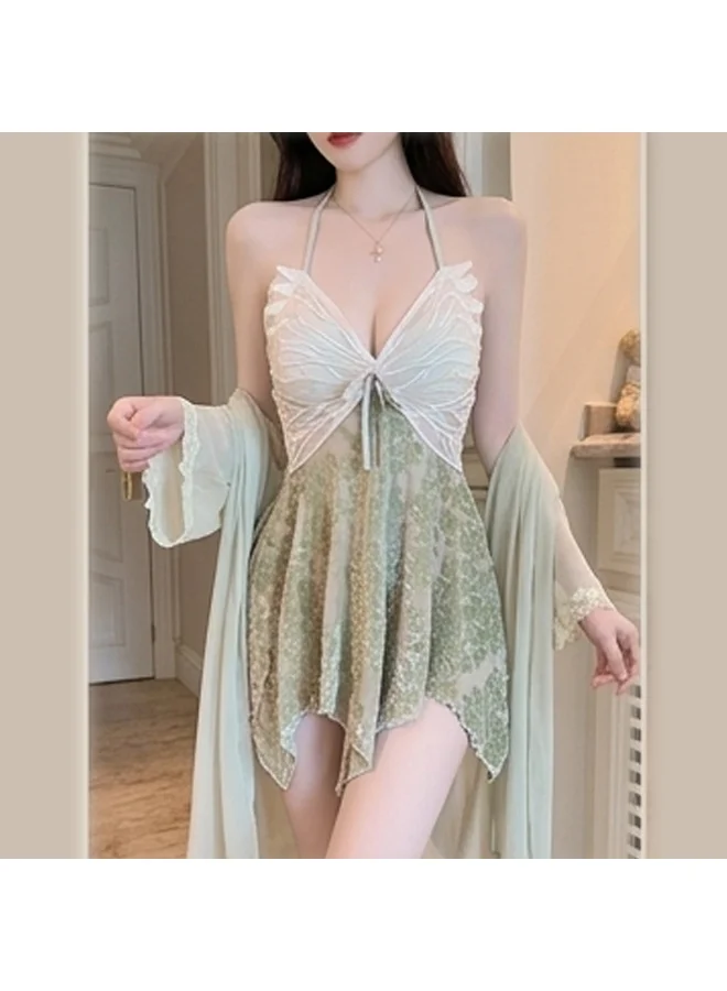 Caprisious  Elegant Butterfly Lace Halter Chemise - Floral Velvet Sleepwear for Women | Best Price UAE