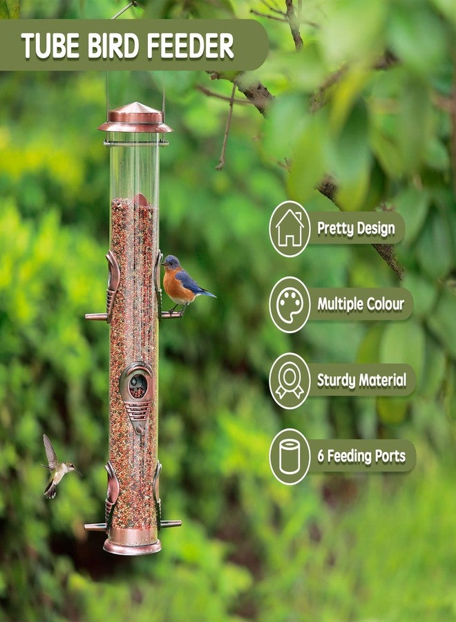 MIXXIDEA Metal Bird Feeder Tube Hanging Wild Bird Seed Feeder Aluminum Six Port Bird Feeders,1.4 mm Extra Thick Solid Tube Transparent with Steel Hanger Great for Attracting Birds - Image 4