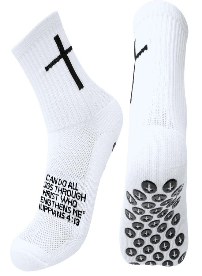 Meudid Youth Grip Soccer Socks with Cross - Anti-Slip Grips Kids Socks with Bible for US 5-10 - Image 1