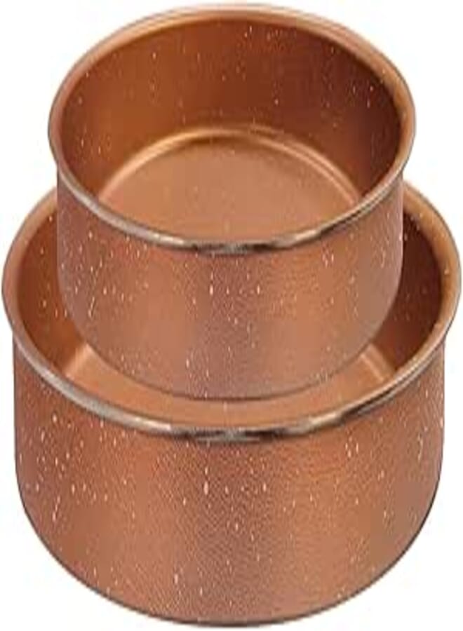 Trueval 2-Piece Oven Tray Set (sizes 24 cm, 30 cm,) in a copper color with white speckles