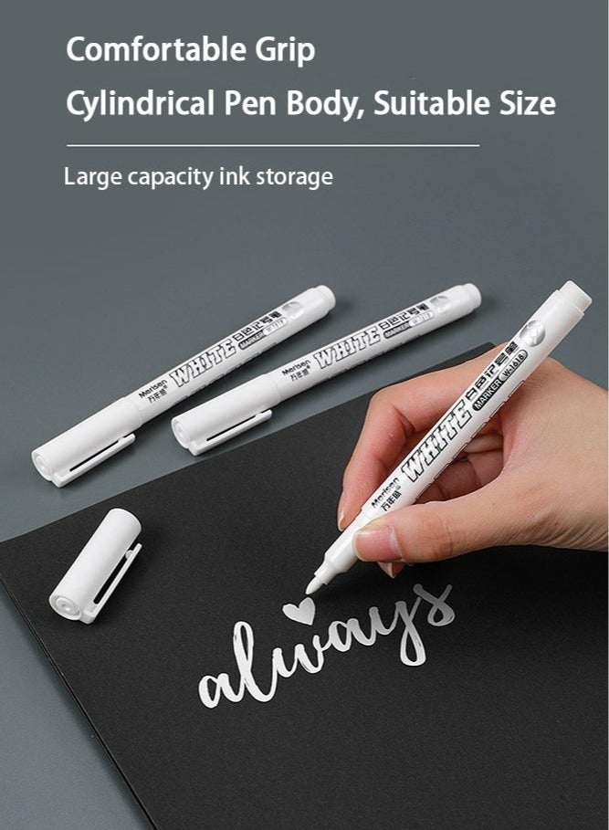 5 Pack White Marker, 1mm Extra Fine Tip White Paint Marker Permanent for Wood Rock, Plastic, Leather, Glass, Stone, Metal, Canvas, Ceramic, Fabric, Tire (White) - Image 4