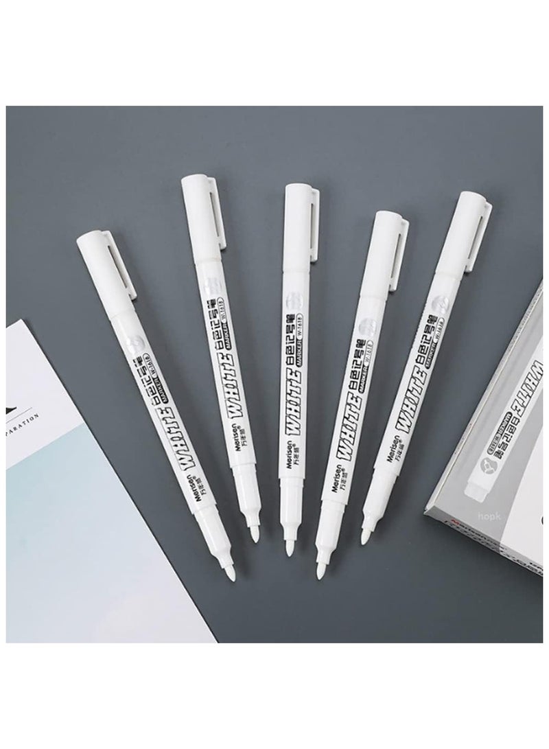 5 Pack White Marker, 1mm Extra Fine Tip White Paint Marker Permanent for Wood Rock, Plastic, Leather, Glass, Stone, Metal, Canvas, Ceramic, Fabric, Tire (White) - Image 5