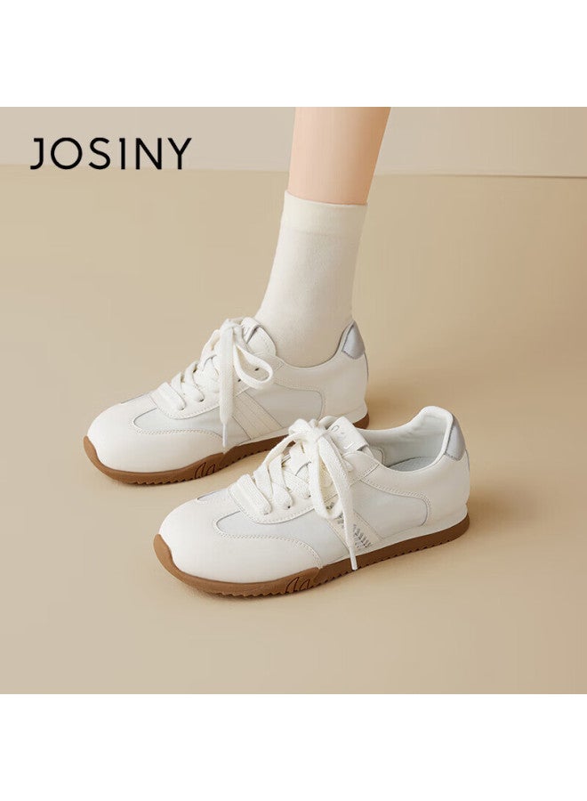 Josiny Zhuoshini Flat Casual Spring New Thin Sole White Soft Sole Sports Shoes Women's Sneakers Beige/silver 36 - Image 1