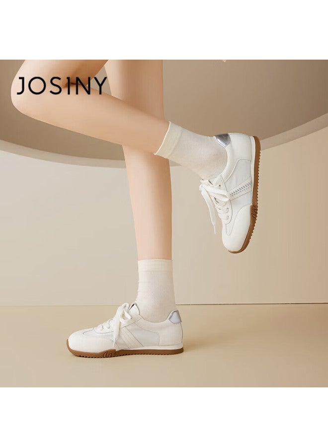 Josiny Zhuoshini Flat Casual Spring New Thin Sole White Soft Sole Sports Shoes Women's Sneakers Beige/silver 36 - Image 3
