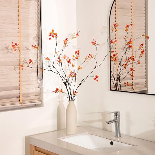 AENTGIU 4 Pcs Fall Stems Artificial Ficus Branches - Faux Thanksgiving Stems for Vases - Fake Fall Branches Vase Filler Centerpieces Autumn Decorations for Home, Table Decor, Entryway Console - Image 3