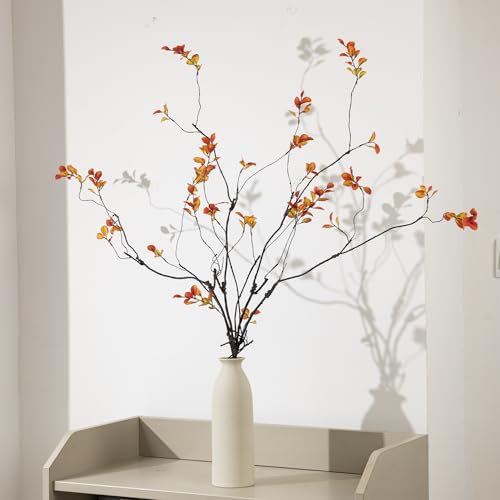 AENTGIU 4 Pcs Fall Stems Artificial Ficus Branches - Faux Thanksgiving Stems for Vases - Fake Fall Branches Vase Filler Centerpieces Autumn Decorations for Home, Table Decor, Entryway Console - Image 1