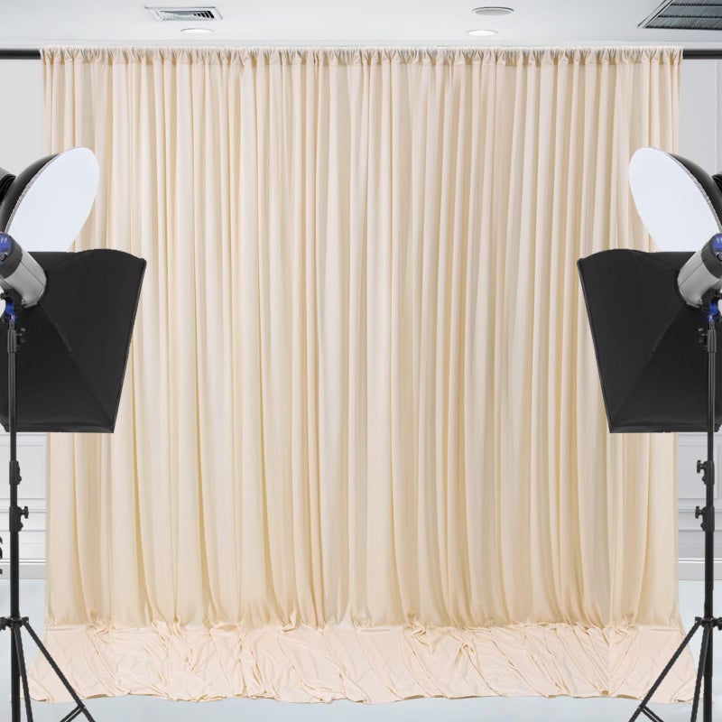 ESGOTBME 10x10ft Wrinkle Free Backdrop Curtain for Parties Soft Fabric Drapes Wedding Cream Curtain Backdrop for Birthday Party Decorations Background for Photography 5x10ft,2 Panels - Image 2