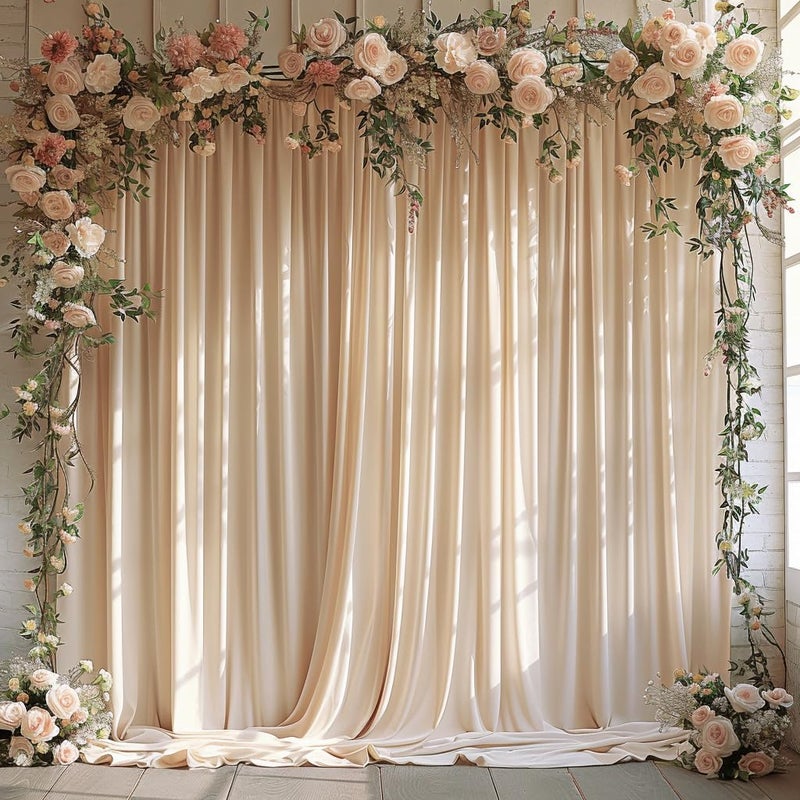 ESGOTBME 10x10ft Wrinkle Free Backdrop Curtain for Parties Soft Fabric Drapes Wedding Cream Curtain Backdrop for Birthday Party Decorations Background for Photography 5x10ft,2 Panels - Image 1