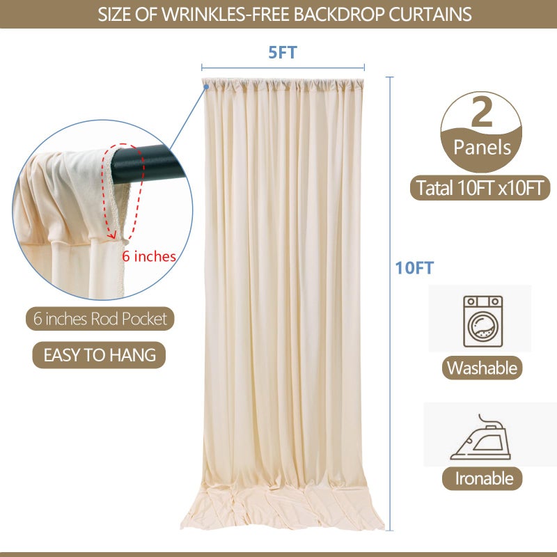 ESGOTBME 10x10ft Wrinkle Free Backdrop Curtain for Parties Soft Fabric Drapes Wedding Cream Curtain Backdrop for Birthday Party Decorations Background for Photography 5x10ft,2 Panels - Image 3