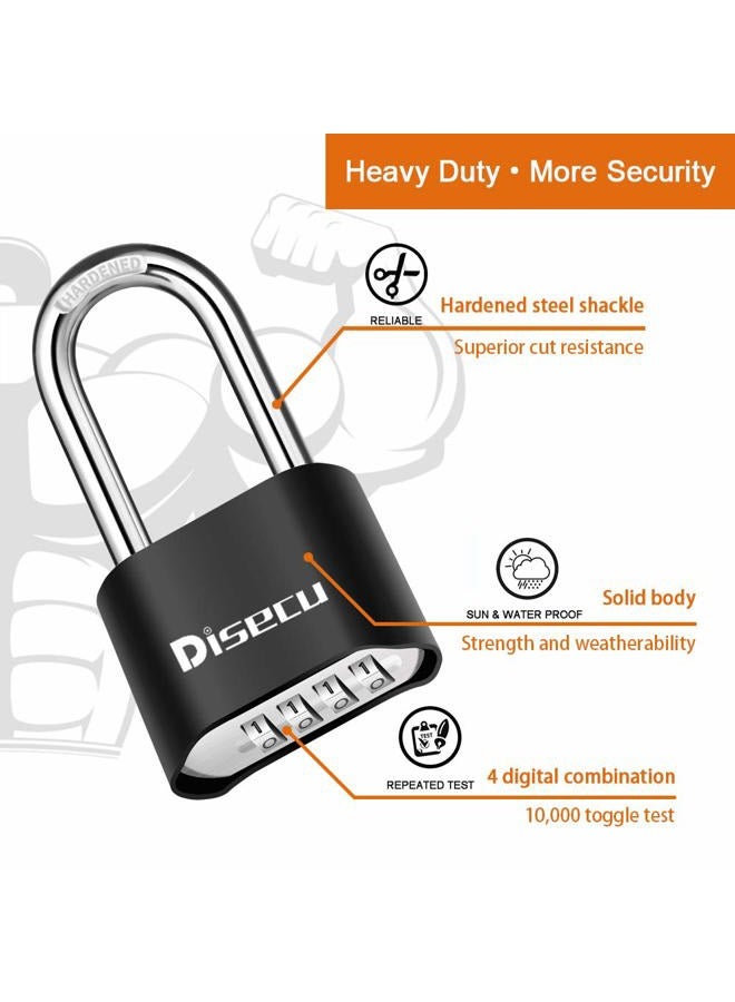 Disecu 1 Pack disecu Heavy Duty 4 Digit Combination Lock, 2.5 Inch Long Shackle Outdoor Waterproof Padlock for School Gym Locker, Storage Unit, Fence, Gate, Toolbox (Black) - Image 3