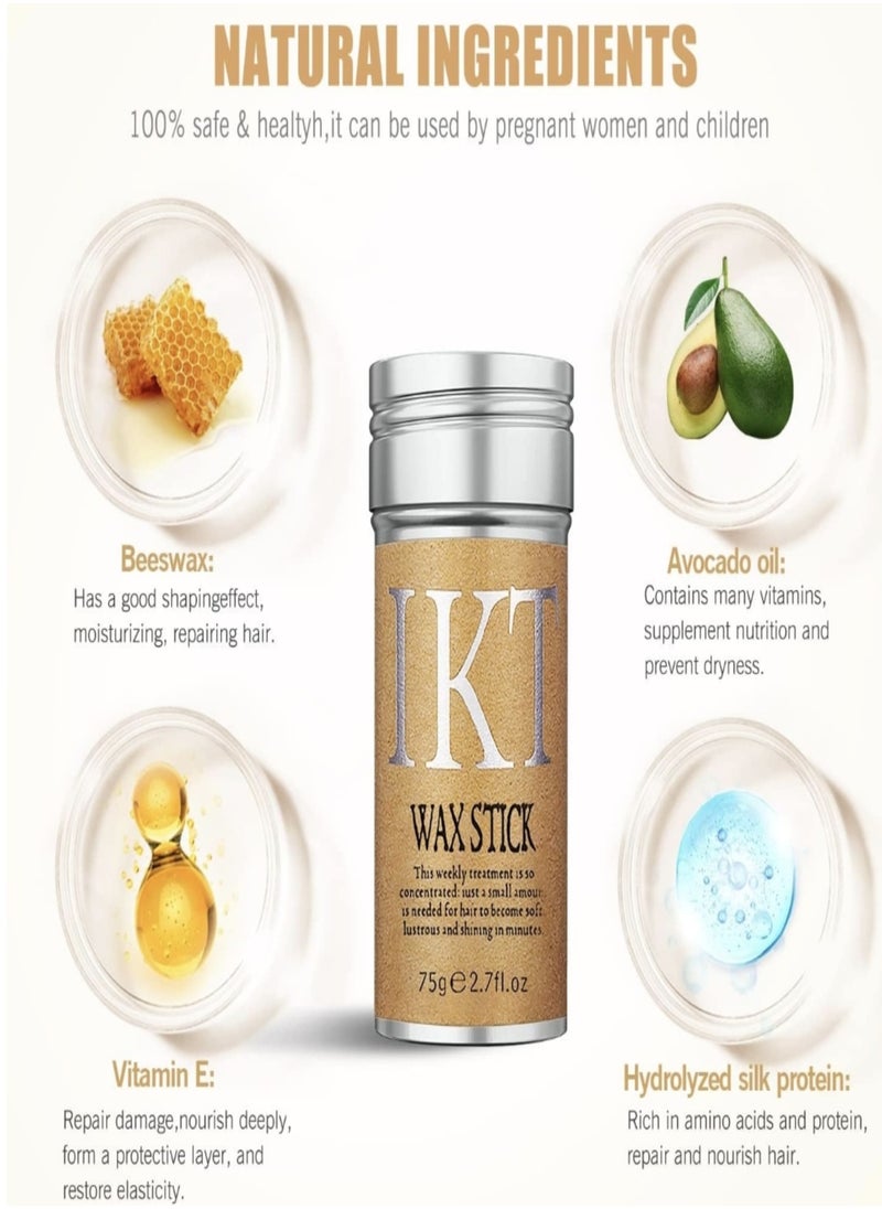 IKT - Hair Wax (3 Pack) Stick for Smooth Wigs, Non-Greasy Styling Solution for Flyaways, Edges, and Frizz , IKT Wax Stick for Hair, Slick Stick for Hair Non-greasy Styling IKT Hair Pomade Stick, Strong Hold Makes Hair Look Neat and Tidy  - (75g e 2.7 fl.oz x 3) - Image 1