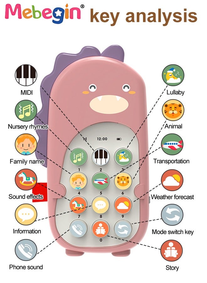 ميبيجين هاتف محمول ذكي للتعليم المبكر، لعبة هاتف ذكي للتعليم المبكر، لعبة هاتف للتسنين للأطفال، لعبة هاتف ديناصور مع ضوء وصوت، هاتف محمول للتعلم قبل المدرسة مع نموذجين و12 زرًا للوظائف، هدية مثالية للأطفال من عمر 6 أشهر فأكثر، 3 بطاريات AAA (غير متضمنة)، 8*14.2 سم - Image 3