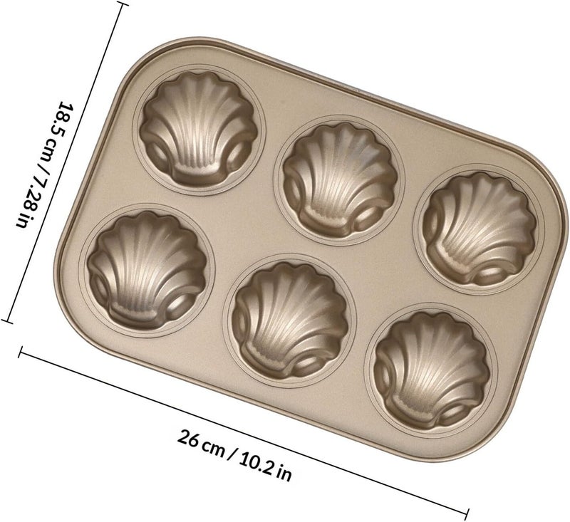 Baking Pan Cake Mold Non-stick Shell Design 6-cavity Golden Bakeware Kitchen Tool for Home Cake Baking - Image 2