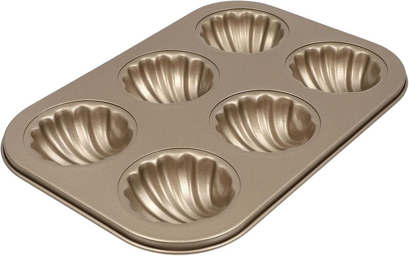 Baking Pan Cake Mold Non-stick Shell Design 6-cavity Golden Bakeware Kitchen Tool for Home Cake Baking - Image 1