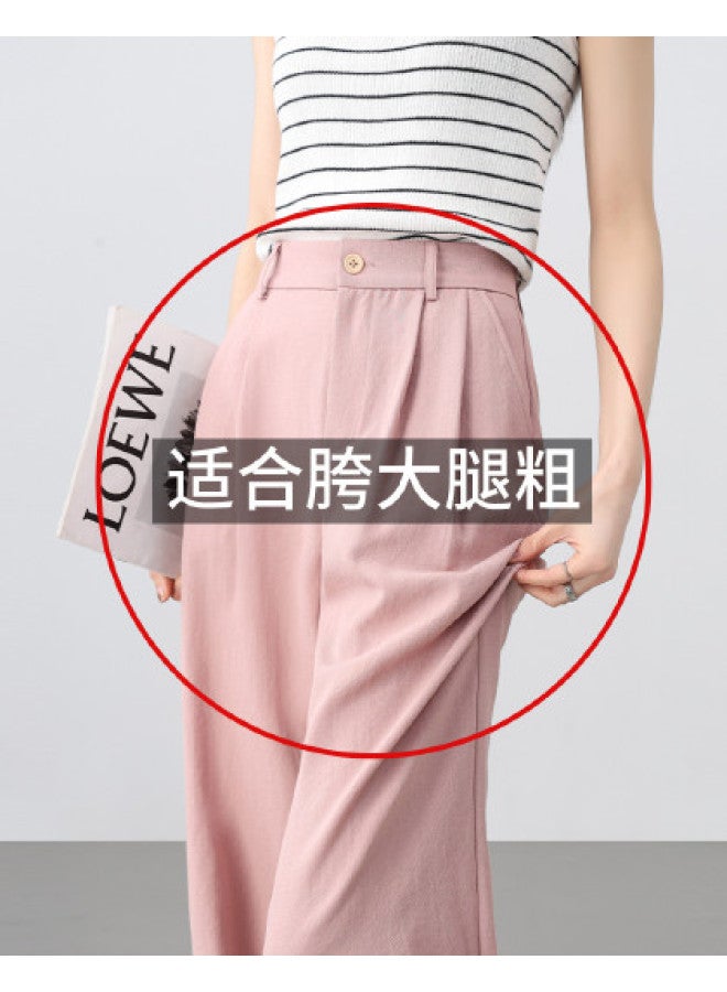 Hstyle High-waisted Wide-leg Pants For Women - 2025 Spring/summer Fashion Slimming Linen-like Bamboo Texture Versatile Office Casual Trousers - Image 1