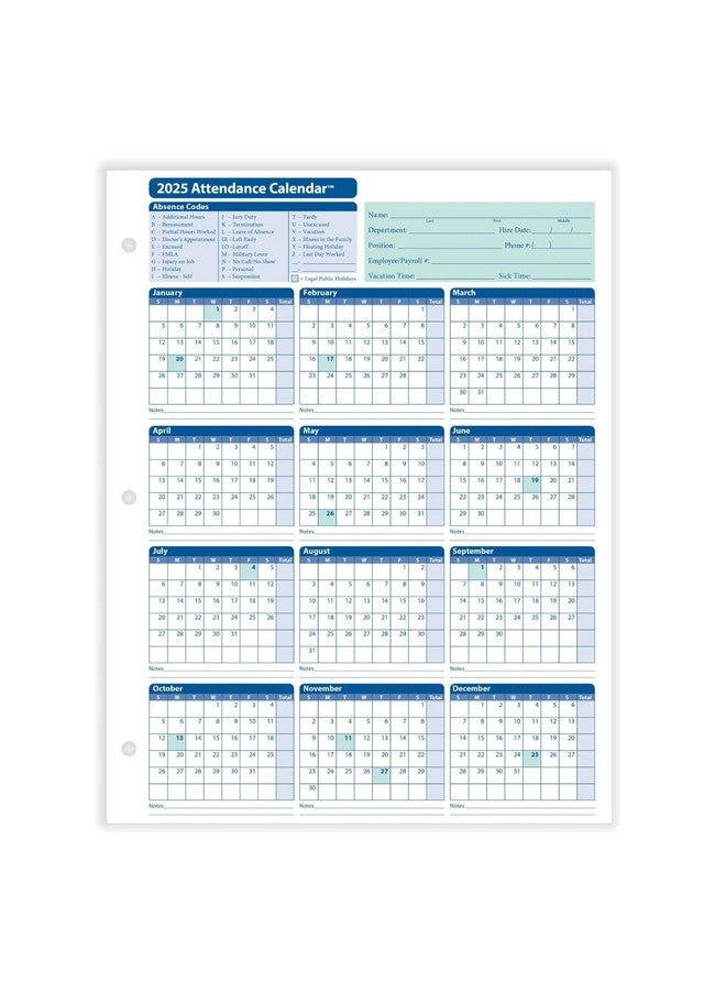 ComplyRight 2025 Attendance Calendar Card, White, Pack Of 25 - Image 2