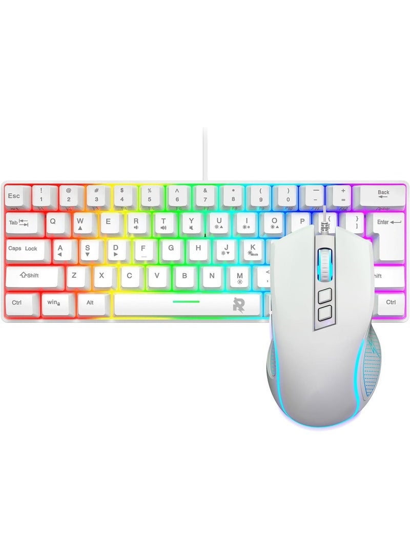 Gaming Keyboard and Mouse Combo Include Mini 60% Merchanical Feel Keyboard Ergonomic Design White  - Image 1