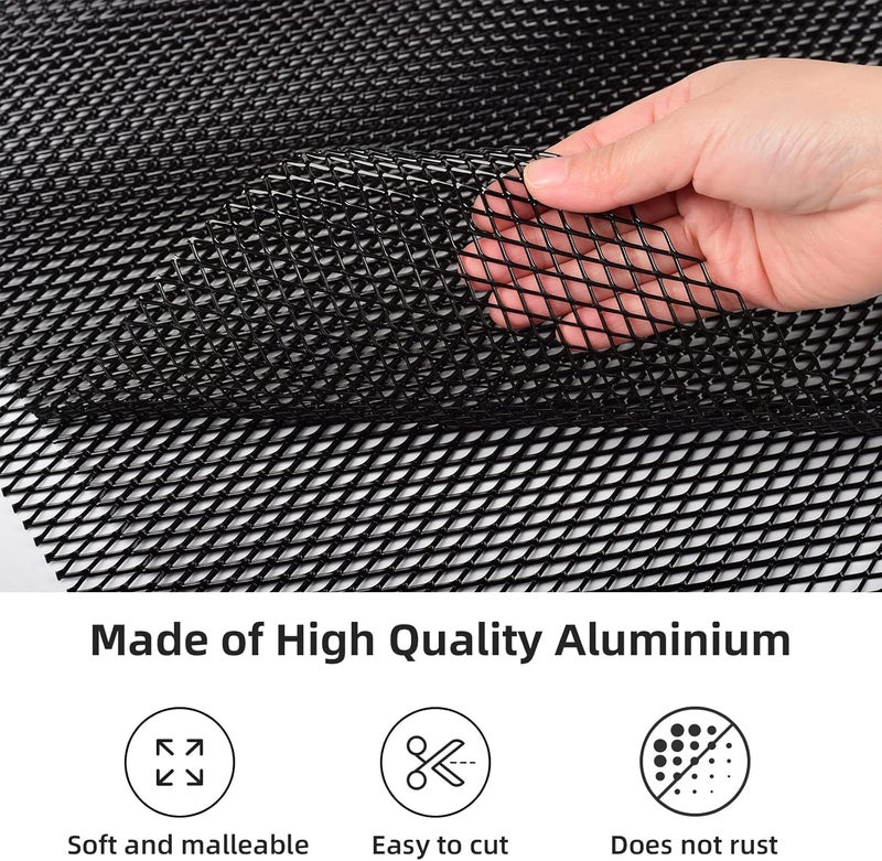 AggAuto Universal 13"x13" Car Grill Mesh - Aluminum Alloy Automotive Grille Insert Bumper Rhombic Hole 6x12mm, 3Pcs One of the Most Multifunctional Shape Grids Black - Image 3
