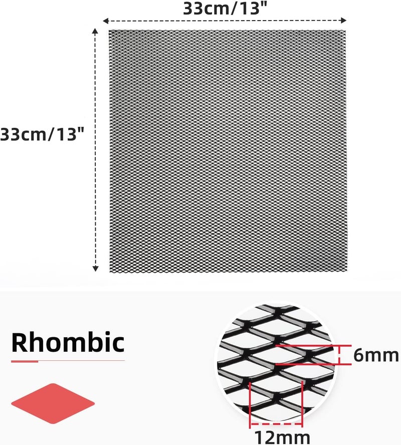 AggAuto Universal 13"x13" Car Grill Mesh - Aluminum Alloy Automotive Grille Insert Bumper Rhombic Hole 6x12mm, 3Pcs One of the Most Multifunctional Shape Grids Black - Image 2
