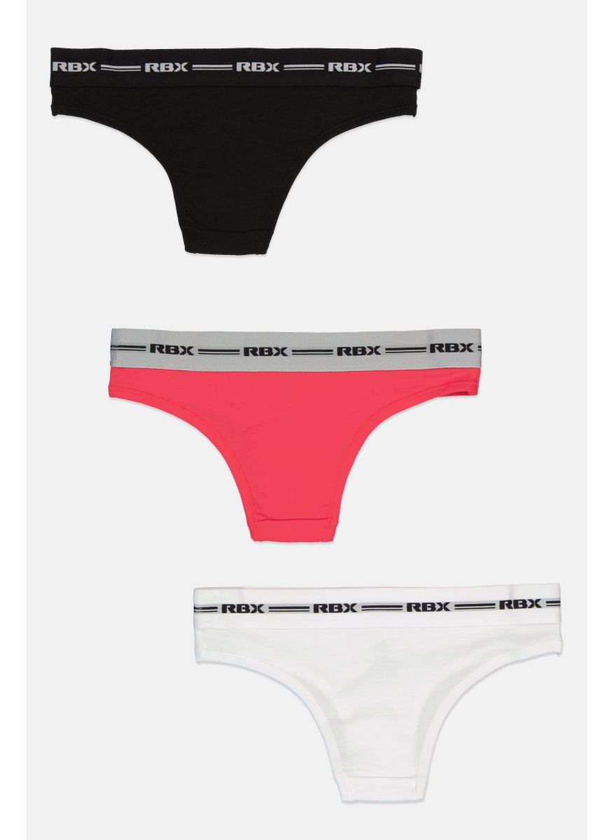RBX Women 3 Pieces Brand Logo Soft Cheeky Panties, Black  - Image 2