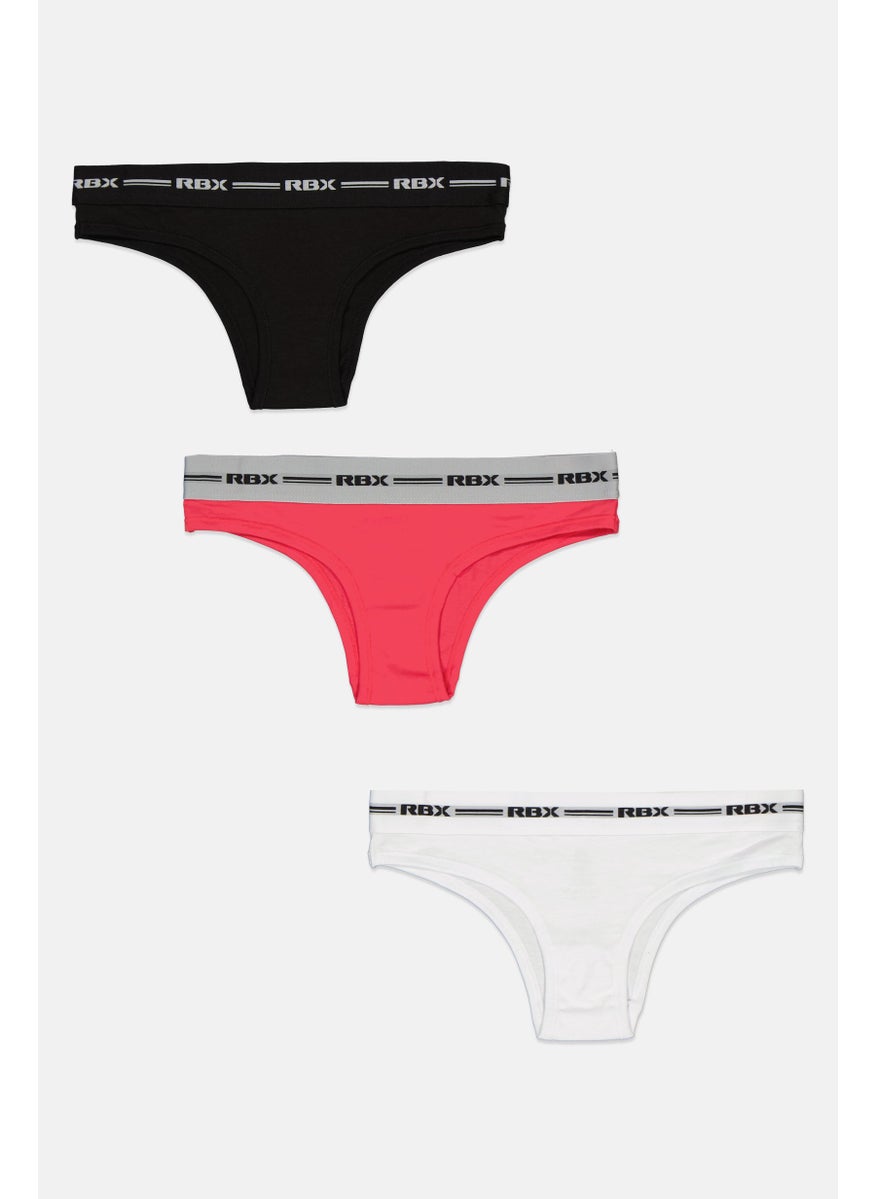 RBX Women 3 Pieces Brand Logo Soft Cheeky Panties, Black  - Image 1