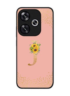 Rugged Black edge case for Xiaomi Poco F6 / Xiaomi Redmi Turbo 3 Case Cover- Custom Monogram Initial Letter Floral Pattern Alphabet - J (Rose Pink)