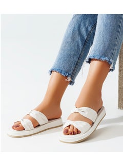 High-quality Leather Slipper With Two Bow-shaped Straps-white