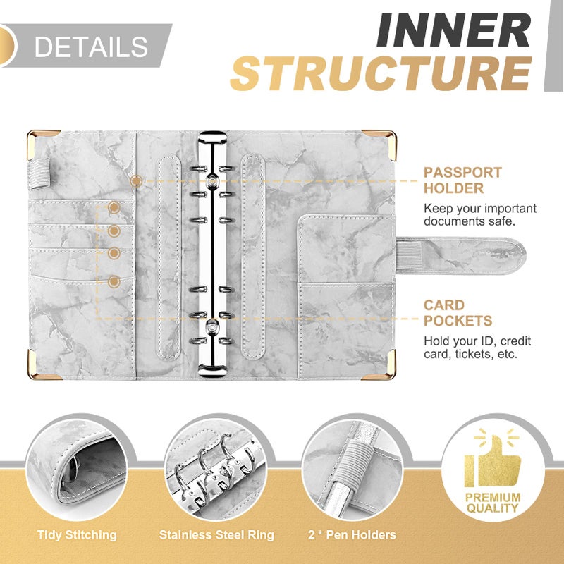 Onlyesh Budget Binder with Cash Envelopes, 28Pcs Marble 6Ring Saving Binder (Grey) - Image 3