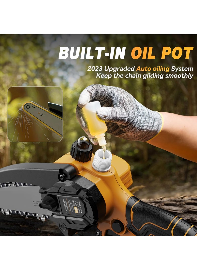 Wireless Chainsaw - 6 "Automatic Oil Mini Chainsaw | Heat-resistant, fast cutting | Perfect for gardens, palm trees and DIY