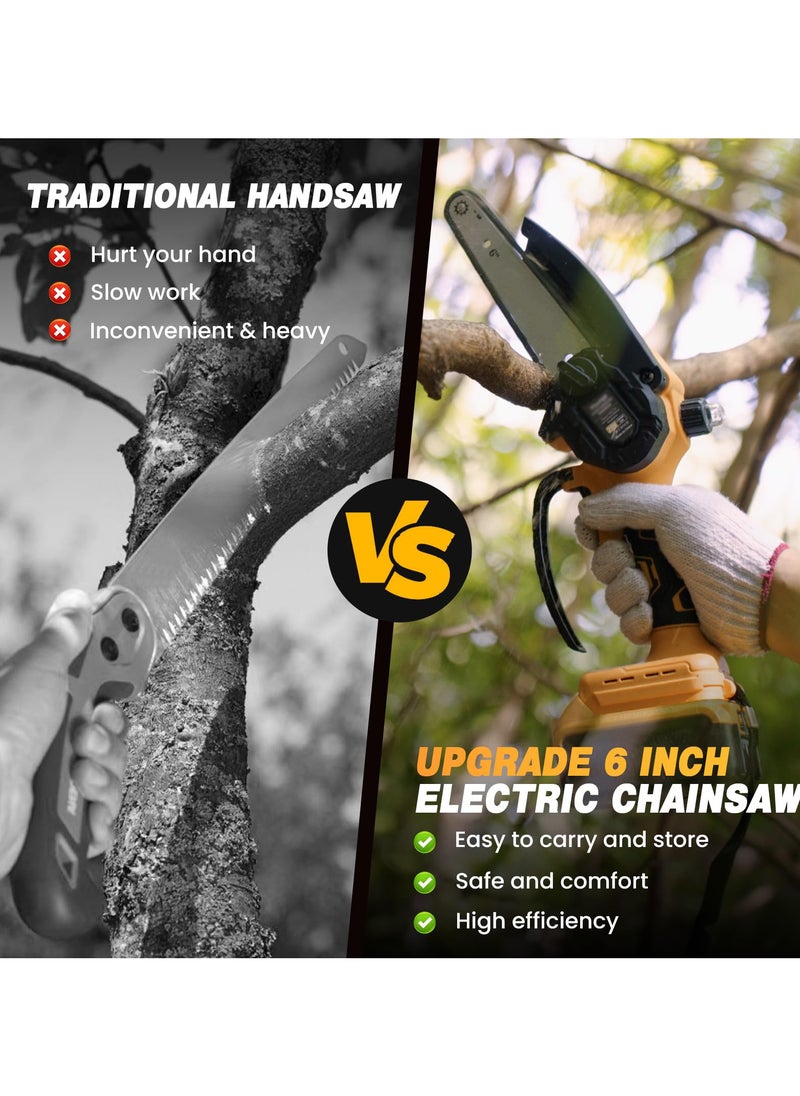 Wireless Chainsaw - 6 "Automatic Oil Mini Chainsaw | Heat-resistant, fast cutting | Perfect for gardens, palm trees and DIY