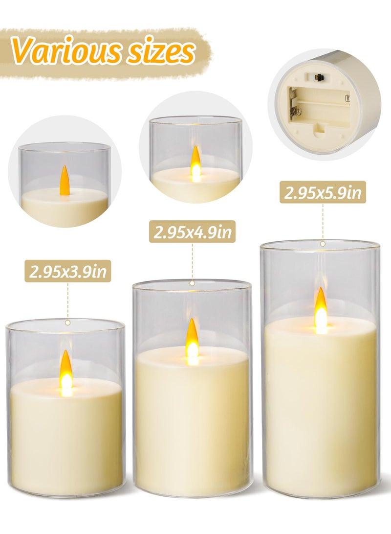 BABONA 3 Piece LED Flameless Pillar Candles Set, Swing Flame with Remote Control Timer Battery Powered 3D Wick Lights for Home Decoration Parties (White) - Image 2