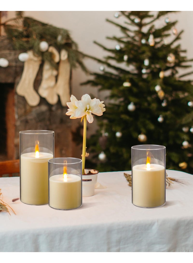 BABONA 3 Piece LED Flameless Pillar Candles Set, Swing Flame with Remote Control Timer Battery Powered 3D Wick Lights for Home Decoration Parties (White) - Image 4