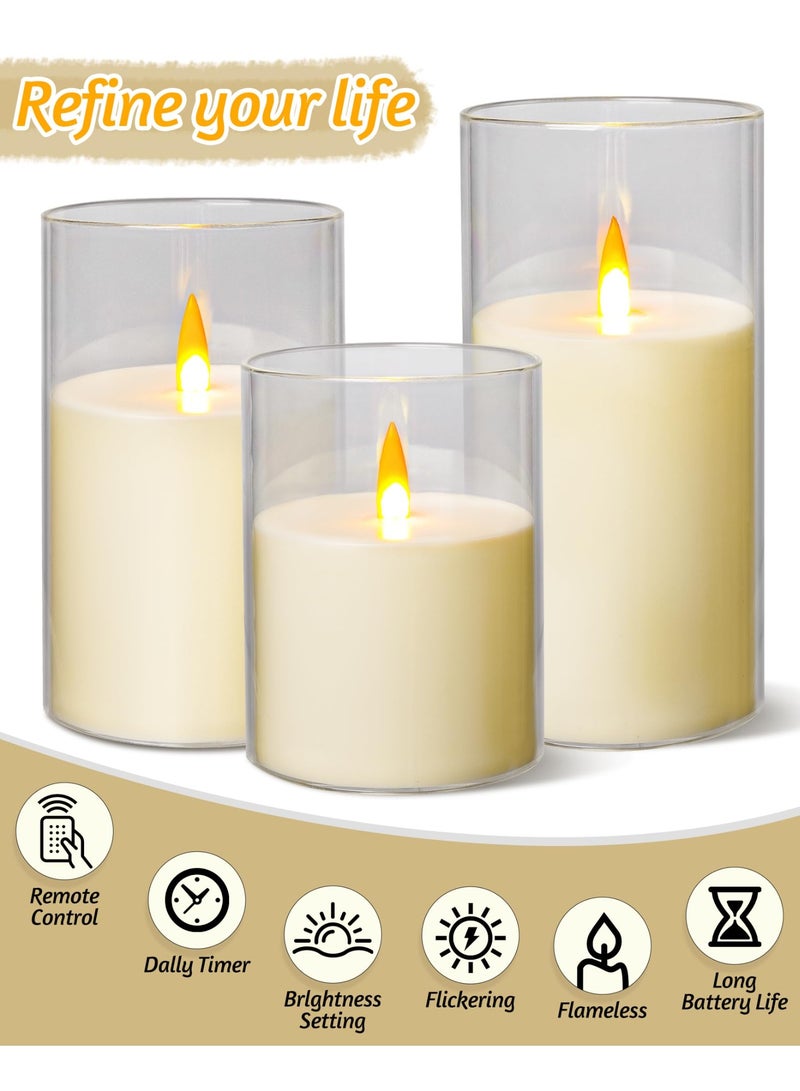 BABONA 3 Piece LED Flameless Pillar Candles Set, Swing Flame with Remote Control Timer Battery Powered 3D Wick Lights for Home Decoration Parties (White) - Image 3
