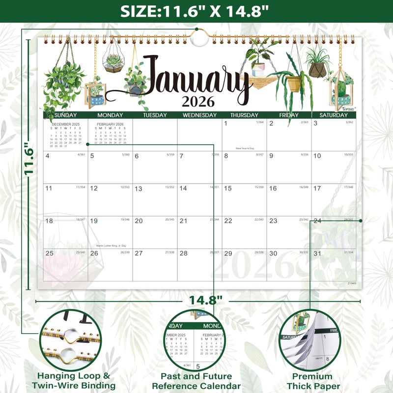 Tersus 2026 Calendar - 2026 Wall Calendar 12 Month, JAN 2026 - DEC 2026, Calendar 2026 for Wall, 14.8'' x 11.6'', Sturdy Binding, Julian Dates, Holiday Reminder, Large Ruled Blocks - Image 3