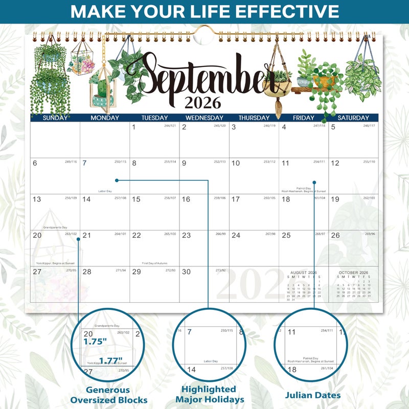 Tersus 2026 Calendar - 2026 Wall Calendar 12 Month, JAN 2026 - DEC 2026, Calendar 2026 for Wall, 14.8'' x 11.6'', Sturdy Binding, Julian Dates, Holiday Reminder, Large Ruled Blocks - Image 4